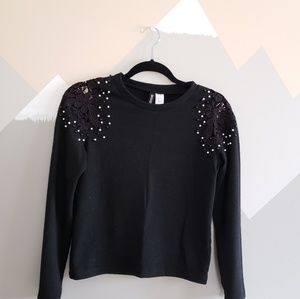 Embellished lace sweater sweatshirt